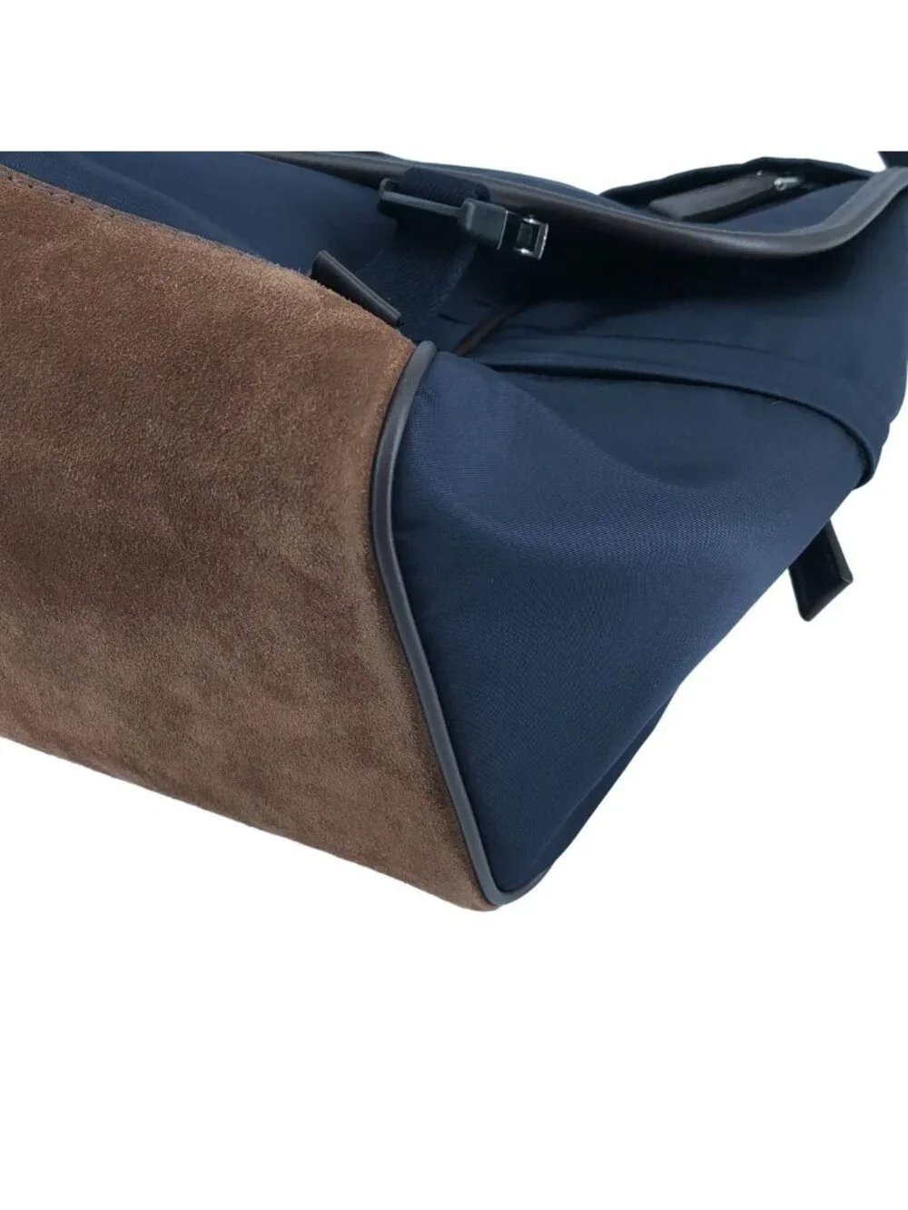 Prada Re-Nylon Suede Shoulder Bag Navy Brown